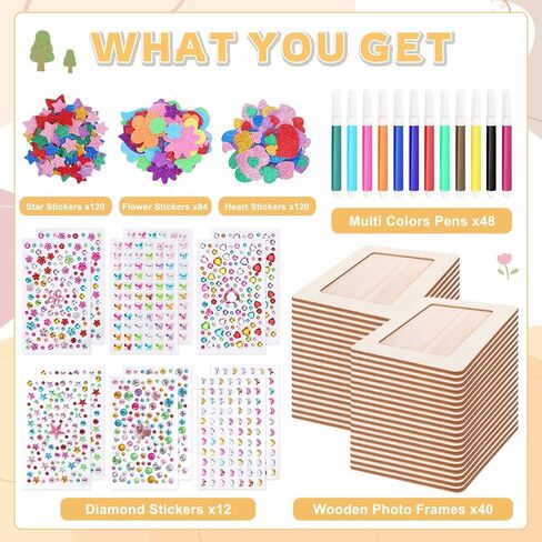 SAYAYA 40 Pack DIY Wooden Picture Frames Bulk 4 x 6 inch Unfinished Solid Wood Standing Picture Frames with Stickers & Watercolor Pens DIY Crafts Wood for Painting DIY Decorate Art Birthday Party Gift in Kuwait