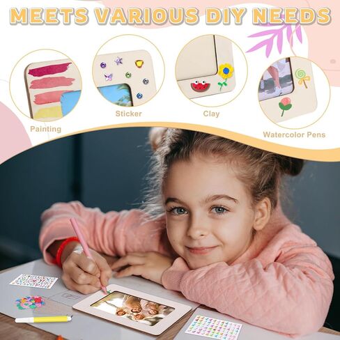 SAYAYA 40 Pack DIY Wooden Picture Frames Bulk 4 x 6 inch Unfinished Solid Wood Standing Picture Frames with Stickers & Watercolor Pens DIY Crafts Wood for Painting DIY Decorate Art Birthday Party Gift in Kuwait