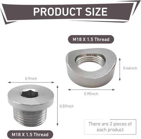WZP O 2 مستشعر Bung، M18 X 1.5 تصاعد تصاعد Bung ومكونات، 304 الفولاذ المقاوم للصدأ محرز نمط Bungs مجموعة، O 2 محول فاصل الاستشعار لأنبوب 3 بوصة (فضي) in Kuwait