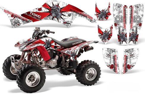 مجموعة رسومات AMR Racing ATV: ملصقات رباعية لسيارة Honda TRX 400EX (1999-2007)، تتميز بتصميم سام باللون الأبيض والأحمر، قم بتحويل رحلتك باستخدام ملصقات ATV الجديدة! in Kuwait
