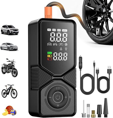 Tire Inflator Portable Air Compressor – 150PSI Cordless Car Pump with 6000mAh Battery & 12V DC Backup, Auto Shut-Off Digital Gauge for Car, SUV, Motorcycle, Bike, Ball in Saudi Arabia