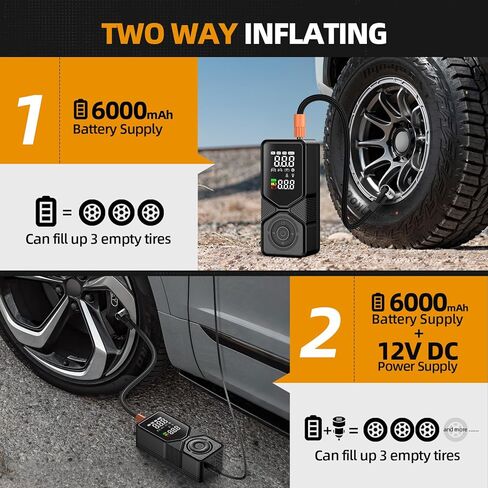 Tire Inflator Portable Air Compressor – 150PSI Cordless Car Pump with 6000mAh Battery & 12V DC Backup, Auto Shut-Off Digital Gauge for Car, SUV, Motorcycle, Bike, Ball in Saudi Arabia