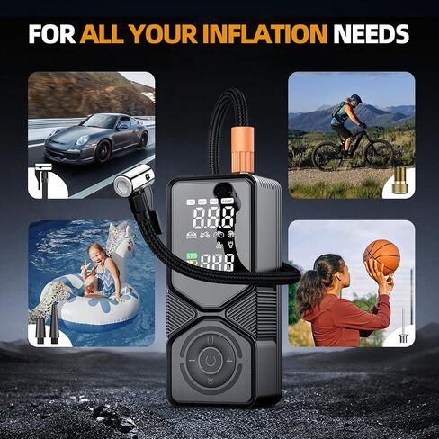 Tire Inflator Portable Air Compressor – 150PSI Cordless Car Pump with 6000mAh Battery & 12V DC Backup, Auto Shut-Off Digital Gauge for Car, SUV, Motorcycle, Bike, Ball in Saudi Arabia