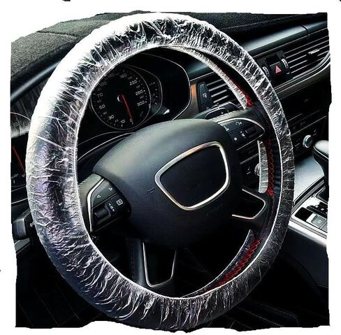 100 PCS Universal Clear Plastic Steering Wheel Covers, Disposable, Elastic Fit for Car Detailing & Auto Repair Service (Up to 22.9") in Kuwait