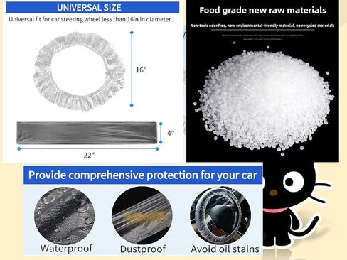 100 PCS Universal Clear Plastic Steering Wheel Covers, Disposable, Elastic Fit for Car Detailing & Auto Repair Service (Up to 22.9") in Kuwait