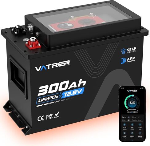 بطارية ليثيوم VATRER POWER 12V 300Ah RV مع تسخين ذاتي، توازن نشط، مراقبة التطبيق، مدمج 300A BMS، بحد أقصى. قوة تحميل 3840 وات، بطارية ليثيوم تزيد عن 5000 دورة، مثالية للمركبات الترفيهية والبيوت المتنقلة in Kuwait