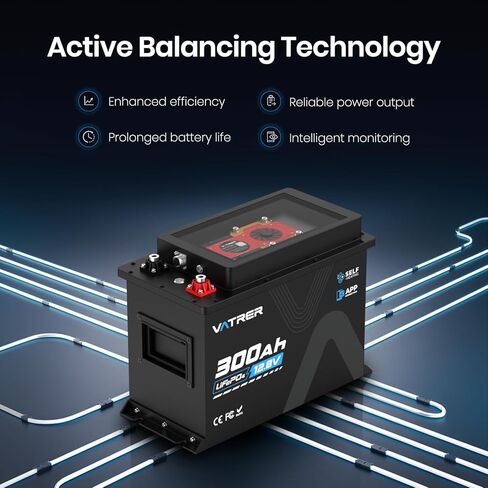 بطارية ليثيوم VATRER POWER 12V 300Ah RV مع تسخين ذاتي، توازن نشط، مراقبة التطبيق، مدمج 300A BMS، بحد أقصى. قوة تحميل 3840 وات، بطارية ليثيوم تزيد عن 5000 دورة، مثالية للمركبات الترفيهية والبيوت المتنقلة in Kuwait