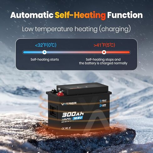 بطارية ليثيوم VATRER POWER 12V 300Ah RV مع تسخين ذاتي، توازن نشط، مراقبة التطبيق، مدمج 300A BMS، بحد أقصى. قوة تحميل 3840 وات، بطارية ليثيوم تزيد عن 5000 دورة، مثالية للمركبات الترفيهية والبيوت المتنقلة in Kuwait