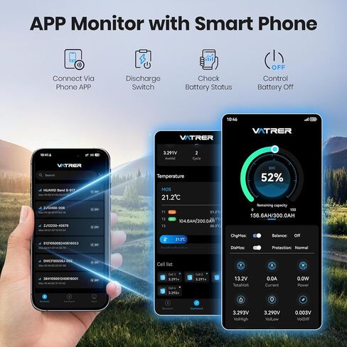 بطارية ليثيوم VATRER POWER 12V 300Ah RV مع تسخين ذاتي، توازن نشط، مراقبة التطبيق، مدمج 300A BMS، بحد أقصى. قوة تحميل 3840 وات، بطارية ليثيوم تزيد عن 5000 دورة، مثالية للمركبات الترفيهية والبيوت المتنقلة in Kuwait