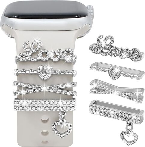 Decorative Ring Loops Compatible with Apple Watch Bands Charms 38mm 40mm 41mm 42mm 44mm 45mm, Metal Watchband Accessories for iWatch Series 7 6 5 4 3 2 3(No Band) in Saudi Arabia