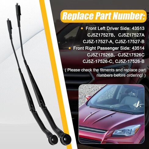 زوج واحد من ذراع ممسحة الزجاج الأمامي متوافق مع Ford Escape 2013-2019 للسائق الأمامي وجانب الركاب مجموعة ذراع ممسحة الزجاج الأمامي استبدال 43513 43514 CJ5Z17527A CJ5Z17527B in Kuwait