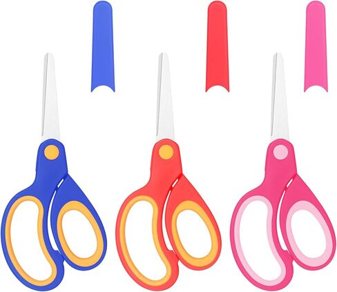 Left-Handed Kids Scissors,6 Inch Safety Childen Craft Scissors with Scissor Covers Safe and Comfortable Handles, Suitable for Students and Young Children for Paper Cutting Crafts, 3-Piece Set in Saudi Arabia