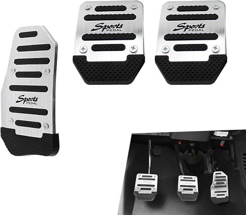 3PCS Car Non-Slip Metal Pedal Pads, Manual Transmission Brake Gas Clutch Covers, Anti-rubbing Thicked Protectors, Universal for Car SUV ATV (Silver) in Kuwait