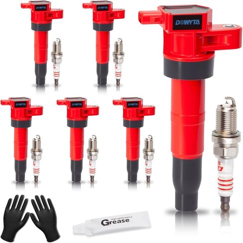 Set of 6 Upgraded Ignition Coil Pack and Spark Plug fits for Hyundai Sonata Santa Fe Azera Entourage Veracruz Kia Sorento Sedona Amanti 2006 2007 2008 2009 2010 2011 3.3 3.8 V6 Replaces UF546 in Saudi Arabia