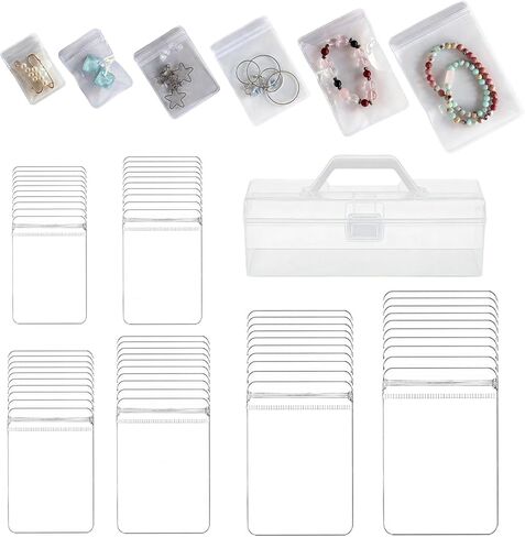 60Pcs 6 Sizes Anti Tarnish Jewelry Bags with Portable Clear Storage Box, Jewelry Bags Clear Plastic for Rings Bracelets Earrings Necklaces, Reusable Small Ziplock Bags for Jewelry in Saudi Arabia