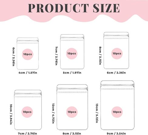 60Pcs 6 Sizes Anti Tarnish Jewelry Bags with Portable Clear Storage Box, Jewelry Bags Clear Plastic for Rings Bracelets Earrings Necklaces, Reusable Small Ziplock Bags for Jewelry in Saudi Arabia