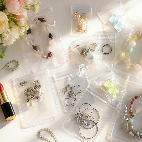 60Pcs 6 Sizes Anti Tarnish Jewelry Bags with Portable Clear Storage Box, Jewelry Bags Clear Plastic for Rings Bracelets Earrings Necklaces, Reusable Small Ziplock Bags for Jewelry in Saudi Arabia