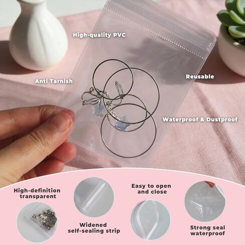 60Pcs 6 Sizes Anti Tarnish Jewelry Bags with Portable Clear Storage Box, Jewelry Bags Clear Plastic for Rings Bracelets Earrings Necklaces, Reusable Small Ziplock Bags for Jewelry in Saudi Arabia