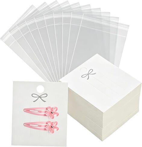 100 Pcs Hair Clip Display Cards with Clear Bags Jewelry Organizer Hair Barrettes Holder Cardboard Packaging Cards for Craft Show Retail Display in Kuwait
