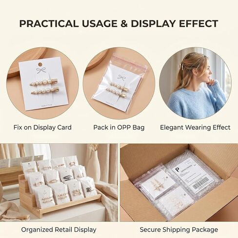 100 Pcs Hair Clip Display Cards with Clear Bags Jewelry Organizer Hair Barrettes Holder Cardboard Packaging Cards for Craft Show Retail Display in Kuwait