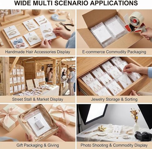 100 Pcs Hair Clip Display Cards with Clear Bags Jewelry Organizer Hair Barrettes Holder Cardboard Packaging Cards for Craft Show Retail Display in Kuwait
