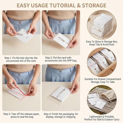 100 Pcs Hair Clip Display Cards with Clear Bags Jewelry Organizer Hair Barrettes Holder Cardboard Packaging Cards for Craft Show Retail Display in Kuwait