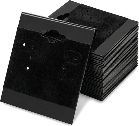 100 Pack Black Velvet Earring Display Cards, 1.5" x 2" Hanging Earring Holder Cards, Plastic Jewelry Display Cards for Studs, Hooks & Clip-On Earrings, Earring Organizer & Display in Saudi Arabia