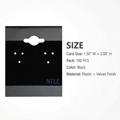 100 Pack Black Velvet Earring Display Cards, 1.5" x 2" Hanging Earring Holder Cards, Plastic Jewelry Display Cards for Studs, Hooks & Clip-On Earrings, Earring Organizer & Display in Saudi Arabia
