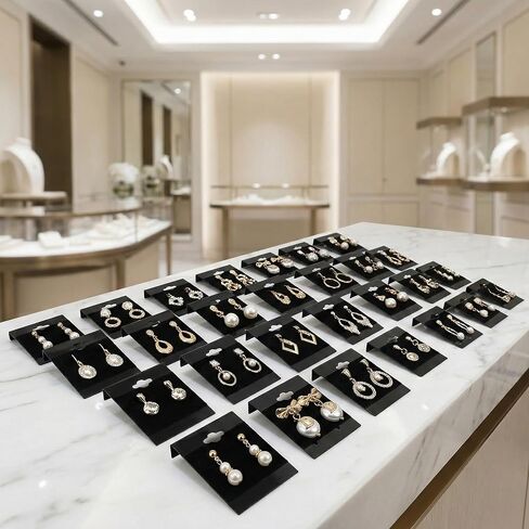 100 Pack Black Velvet Earring Display Cards, 1.5" x 2" Hanging Earring Holder Cards, Plastic Jewelry Display Cards for Studs, Hooks & Clip-On Earrings, Earring Organizer & Display in Saudi Arabia