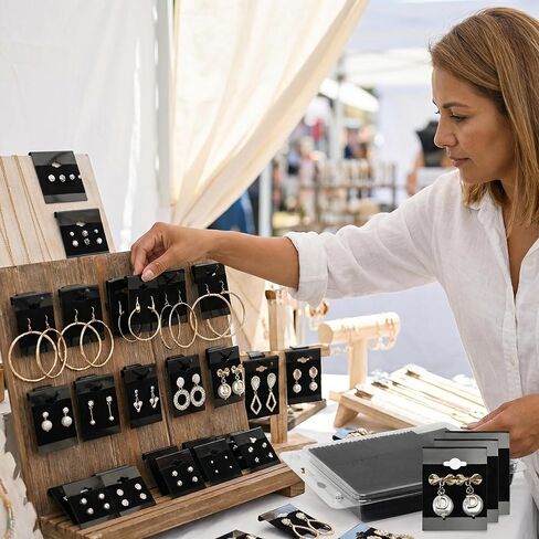 100 Pack Black Velvet Earring Display Cards, 1.5" x 2" Hanging Earring Holder Cards, Plastic Jewelry Display Cards for Studs, Hooks & Clip-On Earrings, Earring Organizer & Display in Saudi Arabia