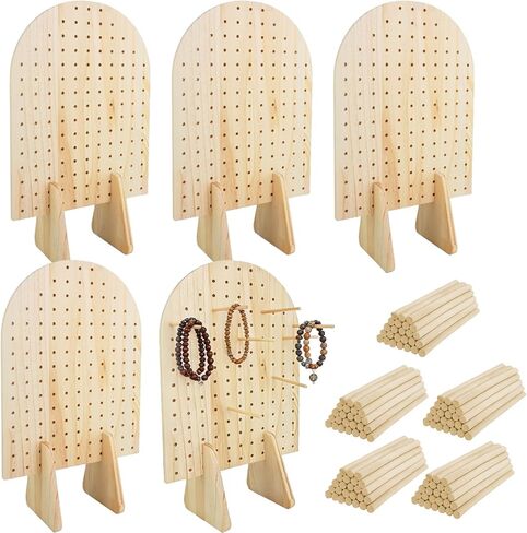 5 Sets Keychain Display Stand with 25 Pcs Dowel Rods 15.75" x 11.81" Oval Bracelet Organizer Holder Wooden Pegboard Display Stand for Craft Shows, Necklace, Jewelry, Selling(Wood) in Saudi Arabia