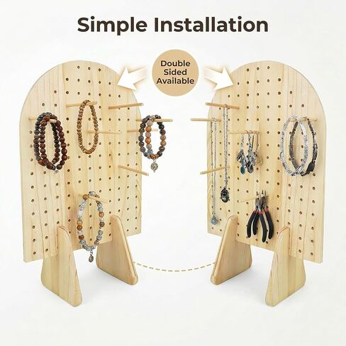 5 Sets Keychain Display Stand with 25 Pcs Dowel Rods 15.75" x 11.81" Oval Bracelet Organizer Holder Wooden Pegboard Display Stand for Craft Shows, Necklace, Jewelry, Selling(Wood) in Saudi Arabia