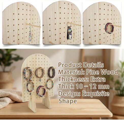 5 Sets Keychain Display Stand with 25 Pcs Dowel Rods 15.75" x 11.81" Oval Bracelet Organizer Holder Wooden Pegboard Display Stand for Craft Shows, Necklace, Jewelry, Selling(Wood) in Saudi Arabia