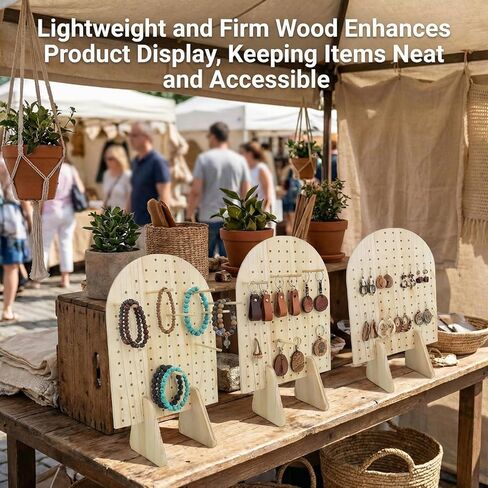 5 Sets Keychain Display Stand with 25 Pcs Dowel Rods 15.75" x 11.81" Oval Bracelet Organizer Holder Wooden Pegboard Display Stand for Craft Shows, Necklace, Jewelry, Selling(Wood) in Saudi Arabia
