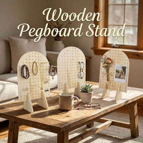 5 Sets Keychain Display Stand with 25 Pcs Dowel Rods 15.75" x 11.81" Oval Bracelet Organizer Holder Wooden Pegboard Display Stand for Craft Shows, Necklace, Jewelry, Selling(Wood) in Saudi Arabia