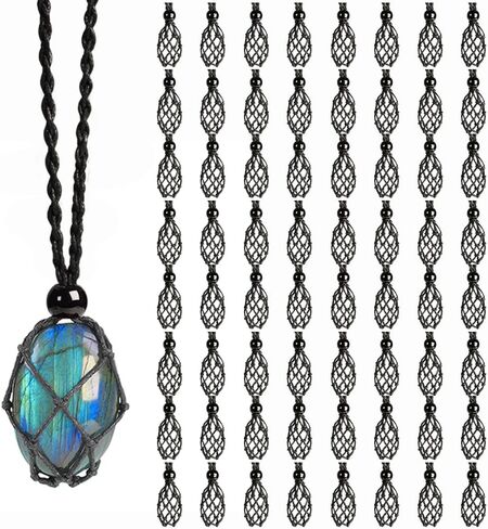 64pcs Handmade Crystal Cage Holder Necklace Hanging Pendant Holder Empty Stone Cage for DIY Jewelry Adjustable Length in Saudi Arabia
