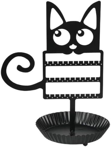 OMISTAR Dog Shaped Earring Holder Organizer, Creative Jewelry Display Stand with Spiral Tail, Black Metal Earring Organizer with Round Tray for Home Decoration and Jewelry Storage in Kuwait