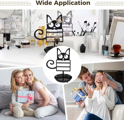 OMISTAR Dog Shaped Earring Holder Organizer, Creative Jewelry Display Stand with Spiral Tail, Black Metal Earring Organizer with Round Tray for Home Decoration and Jewelry Storage in Kuwait
