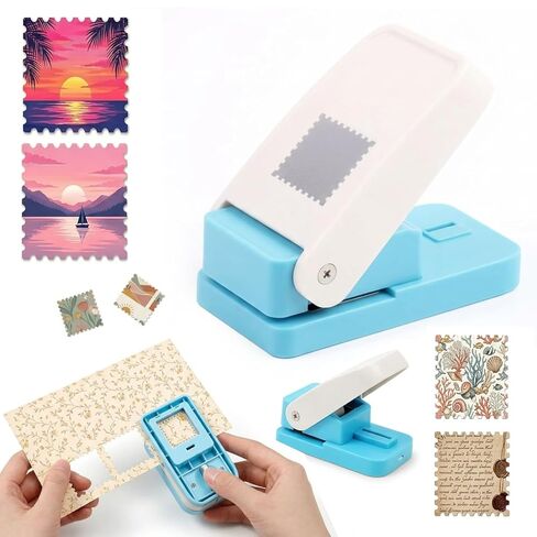 Postage Stamp Puncher -1X1inch Square Scalloped Edge Paper Puncher, Effortless Lever-Action Craft Punch for Scrapbooking, Junk Journal Supplies, Card Making & DIY Decorative Paper Crafts in Saudi Arabia