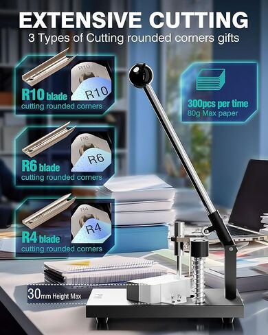 PYY Corner Rounder Punch Cutter - Round Edge Paper Cardstock Laminate Business Card Photo Crafting Tool Machine | 3 Dies R4mm R6mm R10mm Blades | Max 30mm/1.2" Cutting Thickness | Heavy Duty A3 Steel in Kuwait