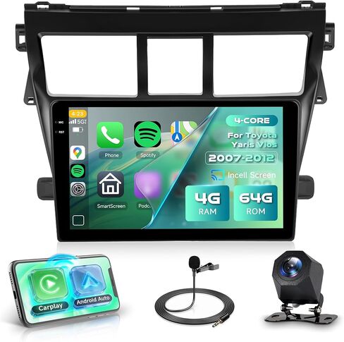 8 Core 4G+64G Android Car Stereo Radio for Toyota Vios Yaris 2007-2014,Car Radio Wireless Carplay Android Auto,9’’ Head Unit Touch Screen Wifi GPS Navigation Mirror Link RDS FM Bluetooth Backup Camera in Saudi Arabia