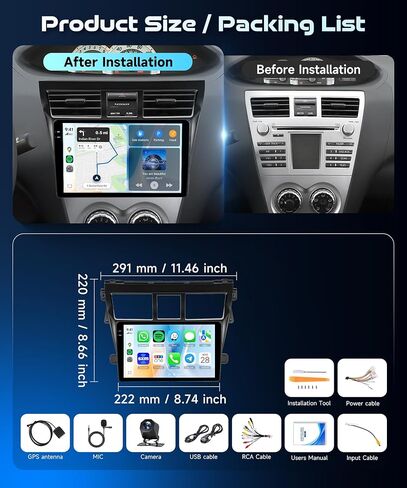 8 Core 4G+64G Android Car Stereo Radio for Toyota Vios Yaris 2007-2014,Car Radio Wireless Carplay Android Auto,9’’ Head Unit Touch Screen Wifi GPS Navigation Mirror Link RDS FM Bluetooth Backup Camera in Saudi Arabia