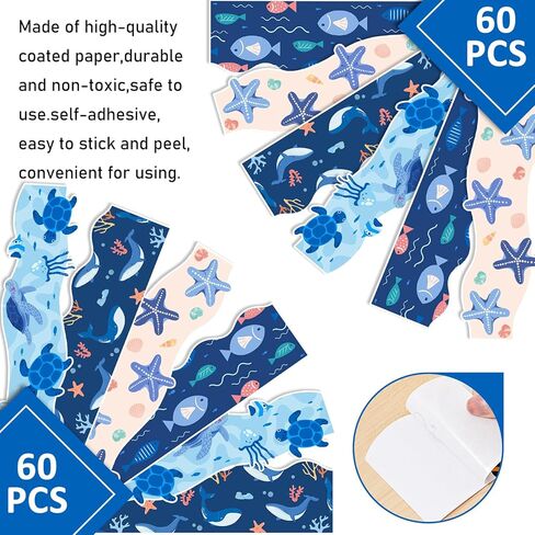 Whaline 69 Ft Ocean Bulletin Board Borders Blue Turtle Whale Fish Starfish Self-Adhesive Trim Border for Summer Sea Themed Party Decoration in Kuwait