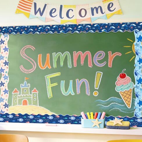 Whaline 69 Ft Ocean Bulletin Board Borders Blue Turtle Whale Fish Starfish Self-Adhesive Trim Border for Summer Sea Themed Party Decoration in Kuwait