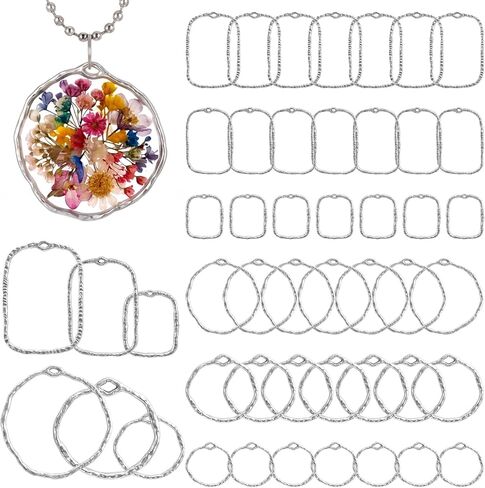 Thinp 48 Pcs Open Bezels for Jewelry Making, 6 Styles Open Back Bezel Pendants Hollow Frame Resin Bezels for Making Pendants Bracelets Jewelry DIY Crafts (Silver) in Kuwait