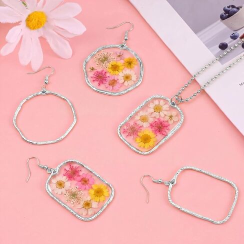 Thinp 48 Pcs Open Bezels for Jewelry Making, 6 Styles Open Back Bezel Pendants Hollow Frame Resin Bezels for Making Pendants Bracelets Jewelry DIY Crafts (Silver) in Kuwait