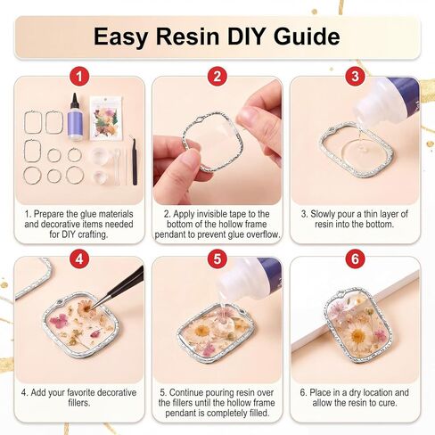 Thinp 48 Pcs Open Bezels for Jewelry Making, 6 Styles Open Back Bezel Pendants Hollow Frame Resin Bezels for Making Pendants Bracelets Jewelry DIY Crafts (Silver) in Kuwait