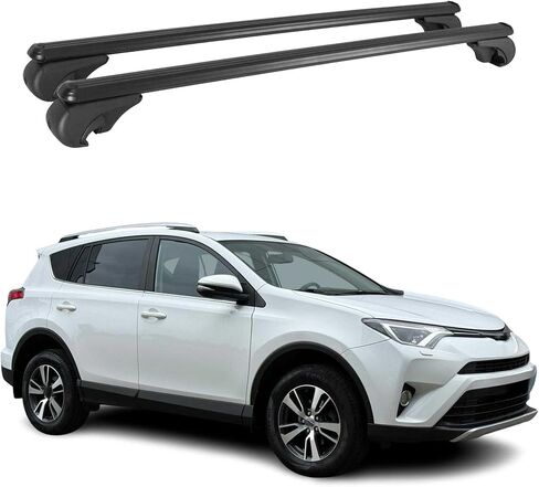 OMAC سقف الرف عبر القضبان لتويوتا RAV4 2001-2005 قابل للقفل 165Lbs معدن أسود 2 قطعة يناسب ناقلات البضائع قوارب الكاياك الدراجة على الجليد in Kuwait