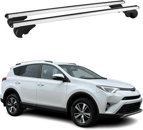 OMAC سقف الرف عبر القضبان لتويوتا RAV4 2001-2005 قابل للقفل 165Lbs معدن أسود 2 قطعة يناسب ناقلات البضائع قوارب الكاياك الدراجة على الجليد in Kuwait