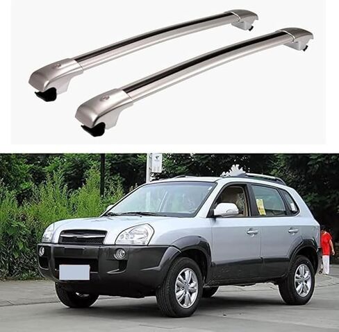 قطعتان من قضبان سقف السيارة المصنوعة من الألومنيوم، لسيارة Hyundai Tucson 2004 2005 2006 2007 2008 2009 قضبان متقاطعة على السطح، 220 رطلًا من قضبان الشحن لحماية حامل الأمتعة على السطح، فضي in Kuwait